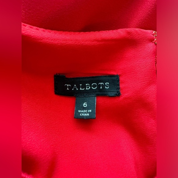 NWOT Talbots Woman's Bright Red Eyelet Neckline Bishop Sleeves Dress, Size 6 - Picture 4 of 9